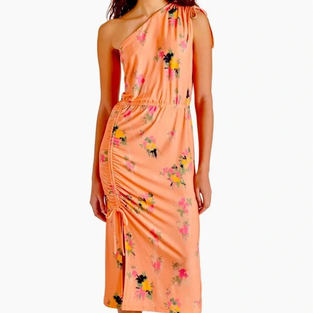 Steve Madden Matte Jersey Floral flattering one shoulder midi dress. Size XL